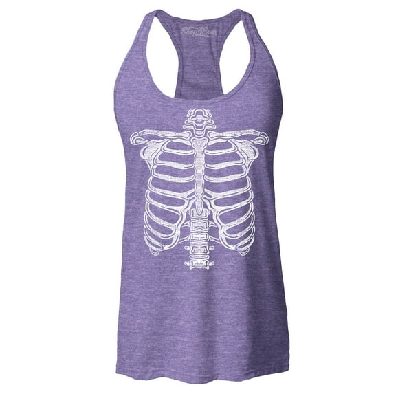 Shop4Ever Women's Skeleton Ribcage Skull Halloween Costume Racerback Tank Top X-Large Purple