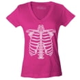 thumbnail image 1 of Shop4Ever Women's Skeleton Ribcage Skull Halloween Costume Slim Fit V-Neck T-Shirt Medium Pink, 1 of 5