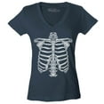 thumbnail image 1 of Shop4Ever Women's Skeleton Ribcage Skull Halloween Costume Slim Fit V-Neck T-Shirt Small Charcoal, 1 of 5