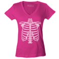 thumbnail image 1 of Shop4Ever Women's Skeleton Ribcage Skull Halloween Costume Slim Fit V-Neck T-Shirt XX-Large Pink, 1 of 5