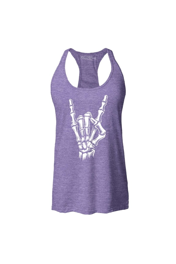 Women's Skeleton Rock N' Roll Hand Sign Racerback Tank Top Medium Purple
