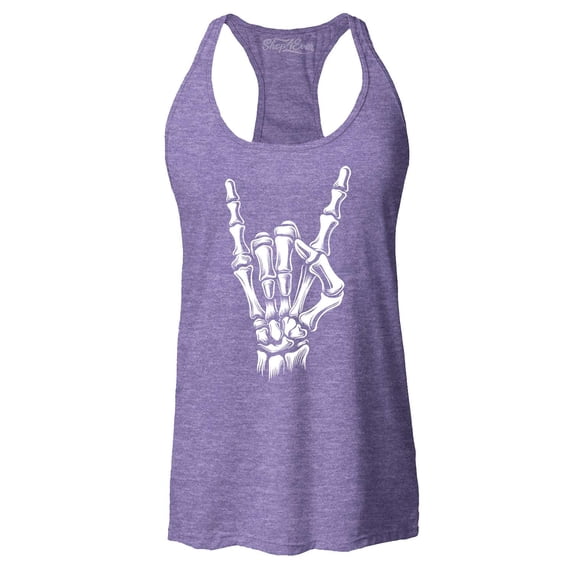Shop4Ever Women's Skeleton Rock N' Roll Hand Sign Racerback Tank Top X-Large Purple