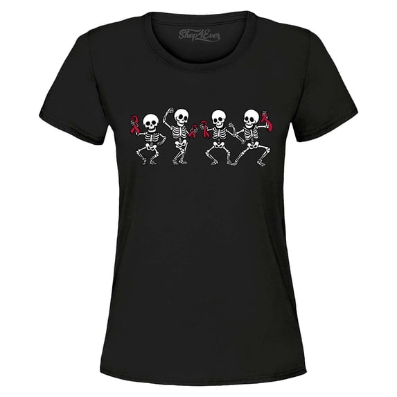 Shop4Ever Women's Skeletons With Pink Ribbons Graphic T-Shirt Large Black