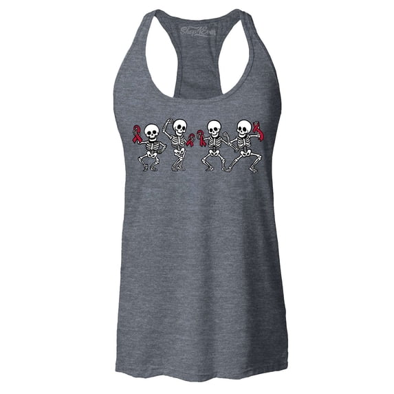 Shop4Ever Women's Skeletons With Pink Ribbons Racerback Tank Top X-Large Charcoal
