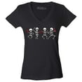 thumbnail image 1 of Shop4Ever Women's Skeletons With Pink Ribbons Slim Fit V-Neck T-Shirt X-Large Black, 1 of 5