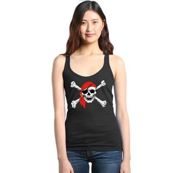 Shop4Ever Women's Skull and Crossbones Pirate Flag Racerback Tank Top Small Black