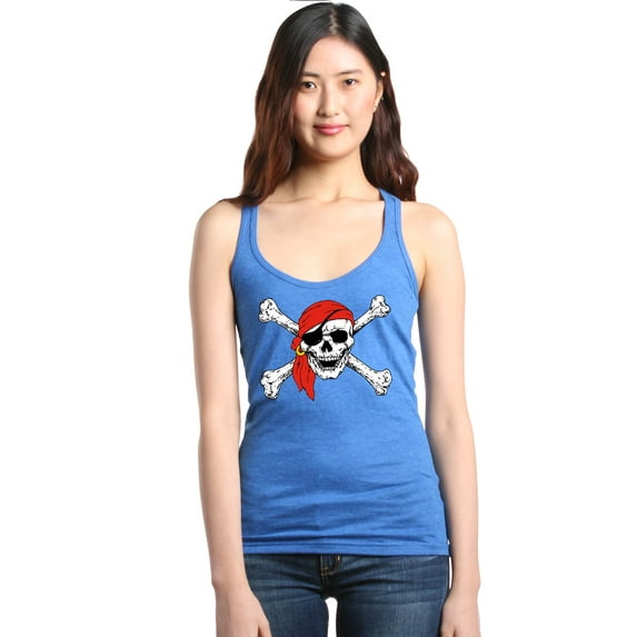 Shop4Ever Women's Skull and Crossbones Pirate Flag Racerback Tank Top Small Royal Blue