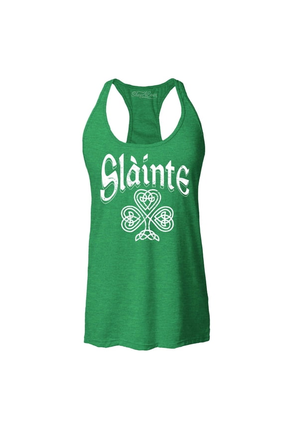 Women's Slainte Celtic Knot Irish Scotish Toast Cheers Racerback Tank Top Medium Kelly Green