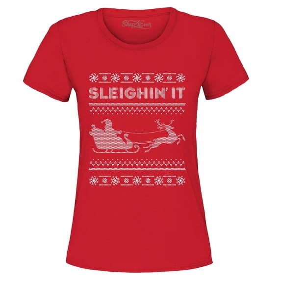 Shop4Ever Women's Sleighin' It Graphic T-Shirt XXX-Large Red