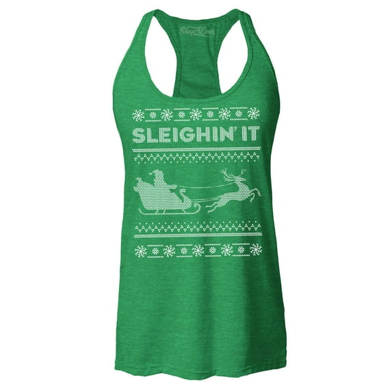 Shop4Ever Women's Sleighin' It Racerback Tank Top Medium Kelly Green