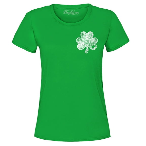 Shop4Ever Women's Small Distressed Shamrock Heart St. Patrick's Day  Graphic T-Shirt XX-Large Irish Green