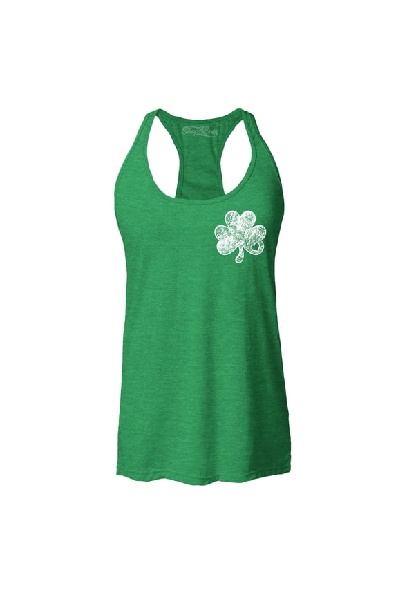 Women's Small Distressed Shamrock Heart St. Patrick's Day Racerback Tank Top Large Kelly Green