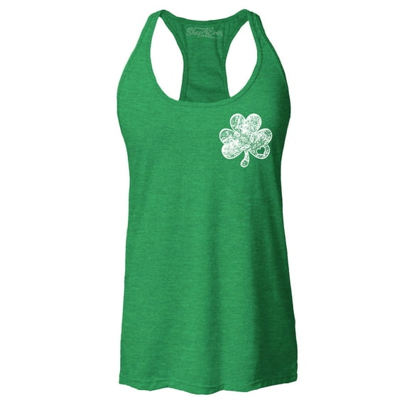 Shop4Ever Women's Small Distressed Shamrock Heart St. Patrick's Day Racerback Tank Top X-Large Kelly Green