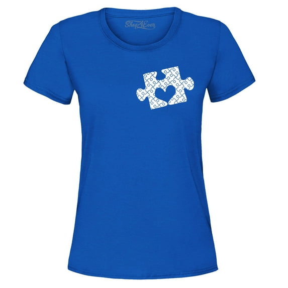 Shop4Ever Women's Small Heart Puzzle Piece Autism Awareness Graphic T-Shirt Small Royal Blue