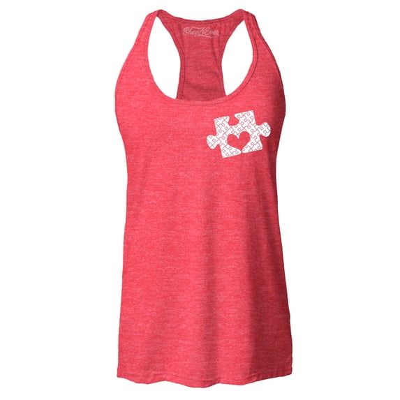 Shop4Ever Women's Small Heart Puzzle Piece Autism Awareness Racerback Tank Top Medium Red