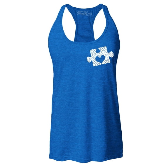 Shop4Ever Women's Small Heart Puzzle Piece Autism Awareness Racerback Tank Top Medium Royal Blue