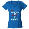 thumbnail image 1 of Shop4Ever Women's So I'm Stealing His Last Name Couples Matching Slim Fit V-Neck T-Shirt XX-Large Heather Royal Blue, 1 of 5