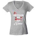 thumbnail image 1 of Shop4Ever Women's So I'm Stealing His Last Name Couples Matching Slim Fit V-Neck T-Shirt XX-Large Sports Grey, 1 of 5