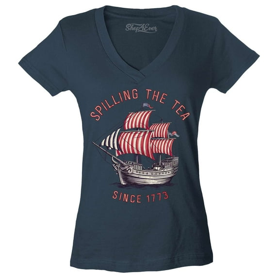 Shop4Ever Women's Spilling The Tea Since 1773 Slim Fit V-Neck T-Shirt Small Charcoal