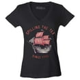 thumbnail image 1 of Shop4Ever Women's Spilling The Tea Since 1773 Slim Fit V-Neck T-Shirt X-Large Black, 1 of 5