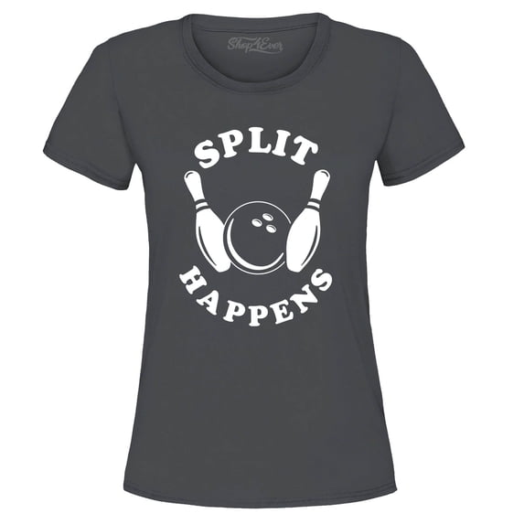 Shop4Ever Women's Split Happens Funny Bowling Graphic T-Shirt Large Charcoal