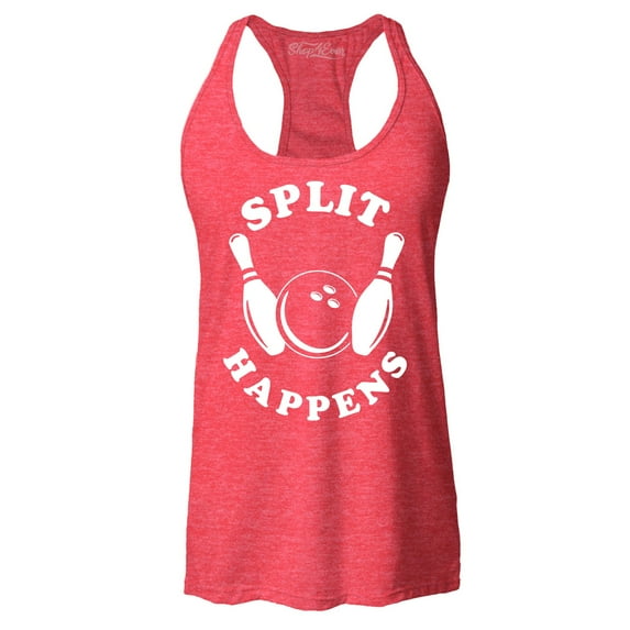 Shop4Ever Women's Split Happens Funny Bowling Racerback Tank Top Medium Red