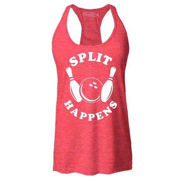 Shop4Ever Women's Split Happens Funny Bowling Racerback Tank Top X-Small Red