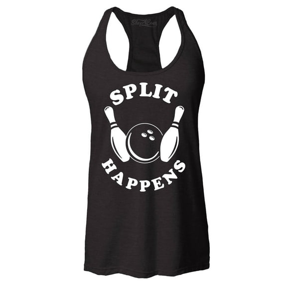 Shop4Ever Women's Split Happens Funny Bowling Racerback Tank Top XX-Large Black