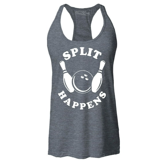 Shop4Ever Women's Split Happens Funny Bowling Racerback Tank Top XX-Large Charcoal