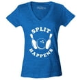 thumbnail image 1 of Shop4Ever Women's Split Happens Funny Bowling Slim Fit V-Neck T-Shirt X-Small Heather Royal Blue, 1 of 5