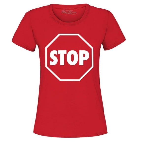 Shop4Ever Women's Stop Sign Traffic Stop Costume Graphic T-Shirt Small Red