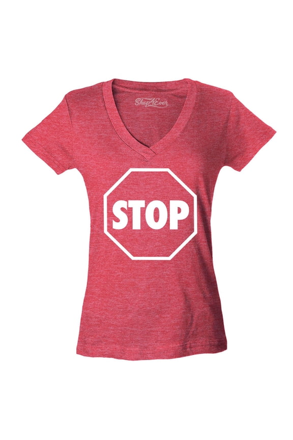 Women's Stop Sign Traffic Stop Costume Slim Fit V-Neck T-Shirt Small Heather Red