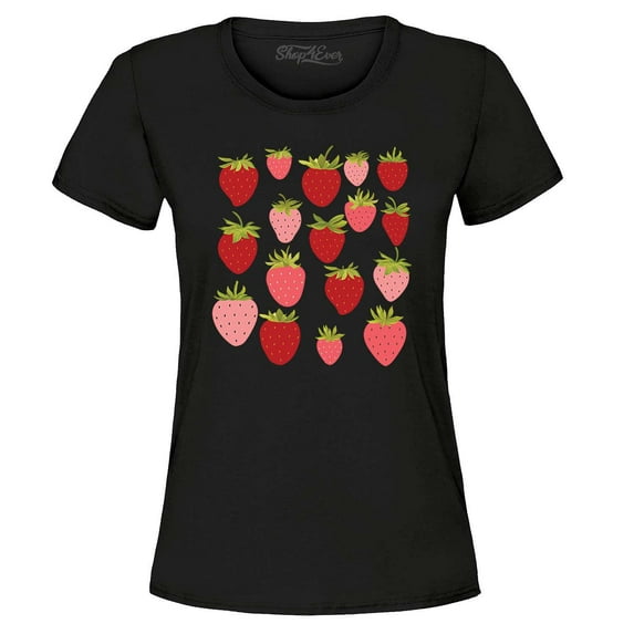 Shop4Ever Women's Strawberry Cottagecore Graphic T-Shirt XX-Large Black