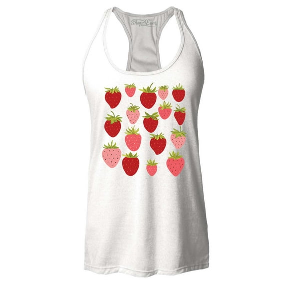 Shop4Ever Women's Strawberry Cottagecore Racerback Tank Top Small White
