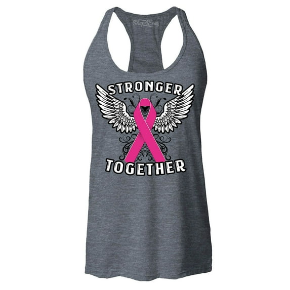 Shop4Ever Women's Stronger Together Breast Cancer Awareness Racerback Tank Top Large Charcoal