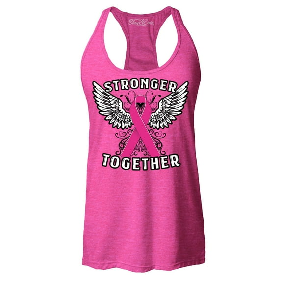 Shop4Ever Women's Stronger Together Breast Cancer Awareness Racerback Tank Top X-Small Fuchsia