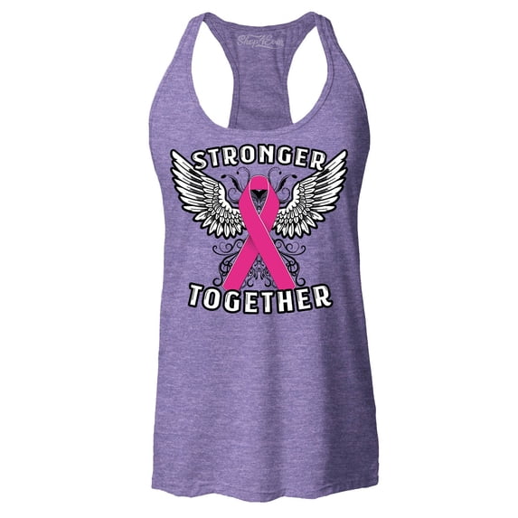 Shop4Ever Women's Stronger Together Breast Cancer Awareness Racerback Tank Top X-Small Purple