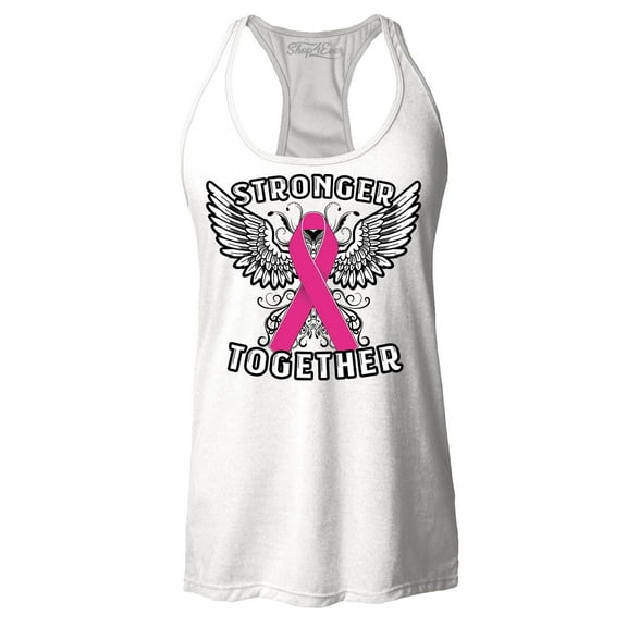 Shop4Ever Women's Stronger Together Breast Cancer Awareness Racerback Tank Top X-Small White