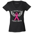 thumbnail image 1 of Shop4Ever Women's Stronger Together Breast Cancer Awareness Slim Fit V-Neck T-Shirt X-Small Black, 1 of 5