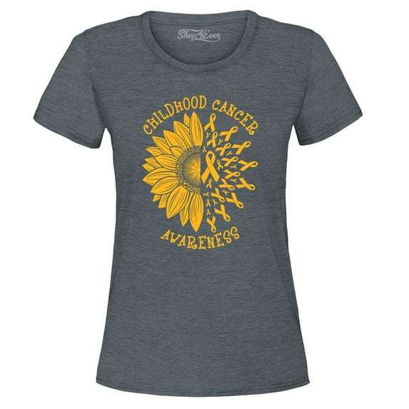 Shop4Ever Women's Sunflower Gold Ribbon Graphic T-Shirt XXX-Large Dark Heather