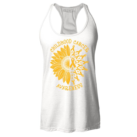Shop4Ever Women's Sunflower Gold Ribbon  Racerback Tank Top Medium White