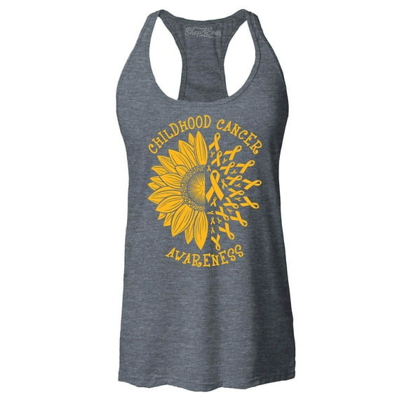 Shop4Ever Women's Sunflower Gold Ribbon Racerback Tank Top X-Large Charcoal