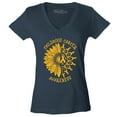 thumbnail image 1 of Shop4Ever Women's Sunflower Gold Ribbon  Slim Fit V-Neck T-Shirt X-Small Charcoal, 1 of 5