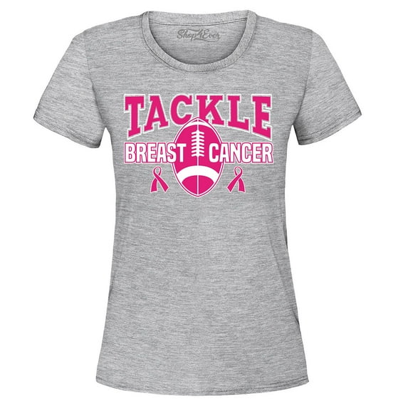 Shop4Ever Women's Tackle Breast Cancer Ribbon Awareness Graphic T-Shirt XX-Large Sports Grey