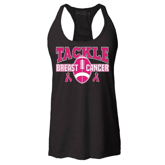 Shop4Ever Women's Tackle Breast Cancer Ribbon Awareness Racerback Tank Top Medium Black