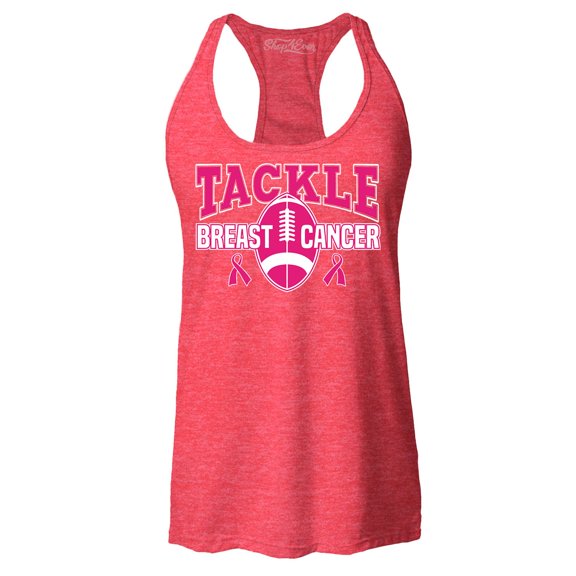 Shop4Ever Women's Tackle Breast Cancer Ribbon Awareness Racerback Tank Top X-Large Red