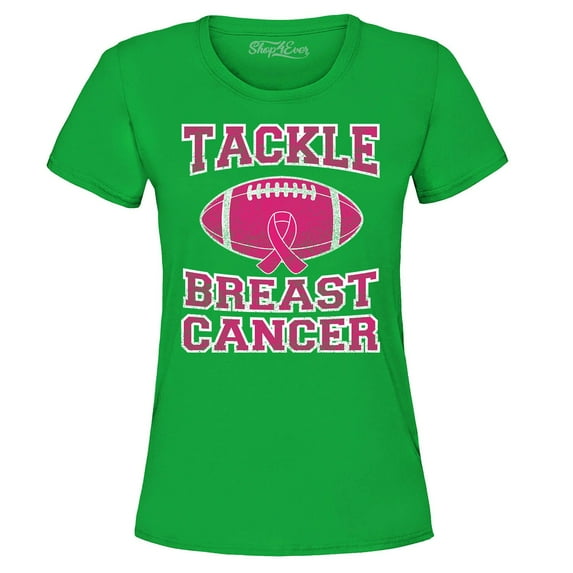 Shop4Ever Women's Tackle Breast Cancer Support Awareness Graphic T-Shirt Small Irish Green