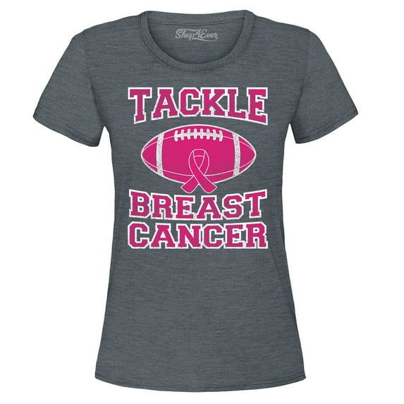 Shop4Ever Women's Tackle Breast Cancer Support Awareness Graphic T-Shirt XX-Large Dark Heather