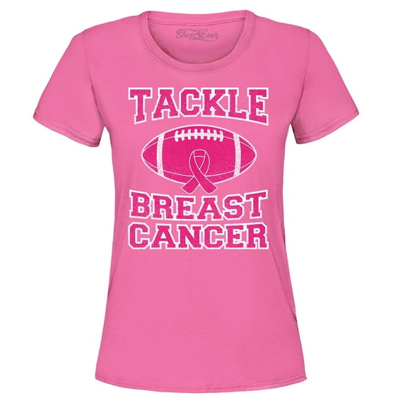 Shop4Ever Women's Tackle Breast Cancer Support Awareness Graphic T-Shirt XXX-Large Azalea Pink