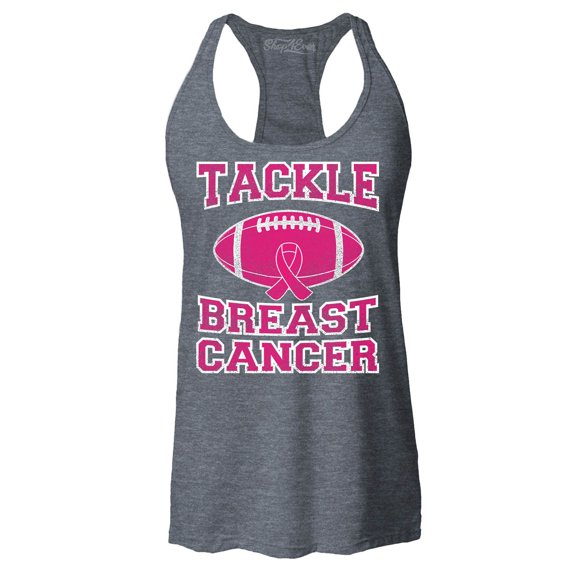 Shop4Ever Women's Tackle Breast Cancer Support Awareness Racerback Tank Top Large Charcoal